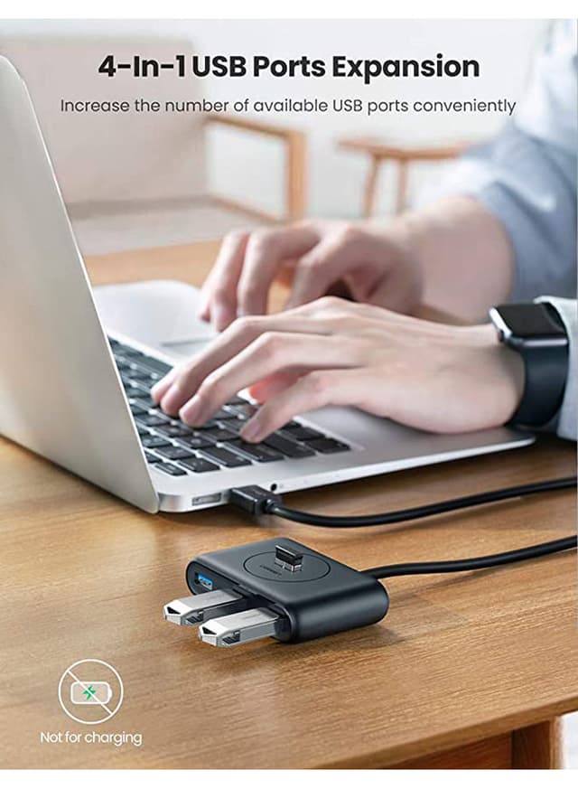 UGREEN USB 3.0 4 Port Data Hub with 1M Cable Extension USB Splitter Portable SuperSpeed Data Extender for Surface Pro MacBook Mac Mini iMac Microsoft Surface Black