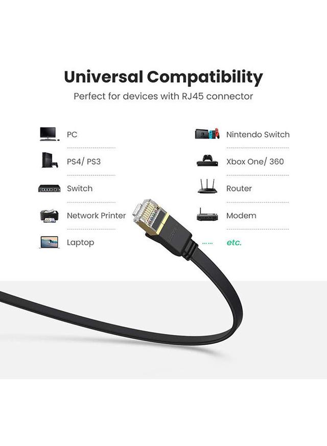 UGREEN Ethernet Cable Cat7 High Speed Flat Gigabit RJ45 LAN Cable 10Gbps Shielded Internet Network Patch Cord Compatible for Gaming PS5/PS4/PS3 Xbox PC Laptop Modem Router PC-3M Black - SW1hZ2U6NTQyNDQw