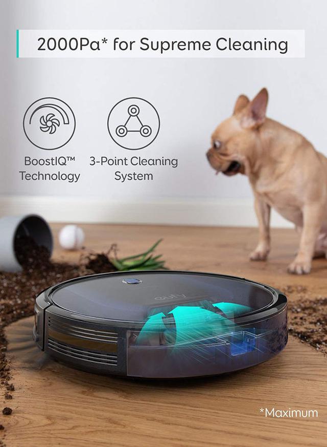 Eufy [BoostIQ] RoboVac 15C MAX, Wi-Fi Connected Robot Vacuum Cleaner, Super-Thin, 2000Pa Suction, Quiet, Self-Charging Robotic Vacuum Cleaner, Cleans Hard Floors to Medium-Pile Carpets 0.6 L 40 W T2128211 Black