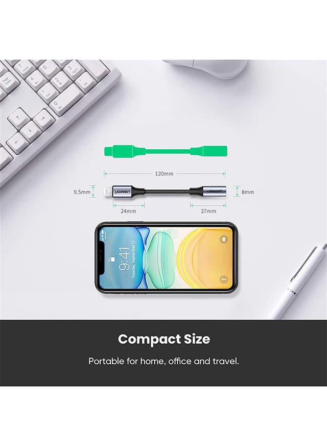 UGREEN Apple Headphones Adapter MFI Certified Lightning to 3.5mm Headphone Jack Converter for iPhone 13 13 Mini 13 Pro 13 Pro Max 12 mini 12 12 Pro 12 Pro Max iPad 9 Black