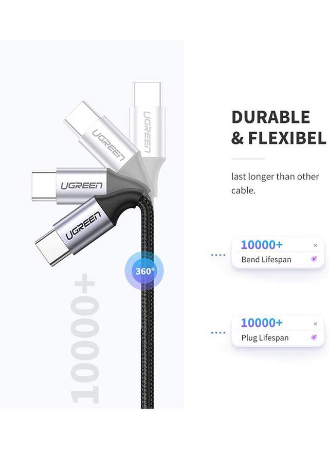 كيبل شحن USB C إلى 2.0 USB C - أسود UGREEN USB C Cable, Nylon-Braided USB-C to USB-C 2.0 Cord - SW1hZ2U6NTQzMDU0