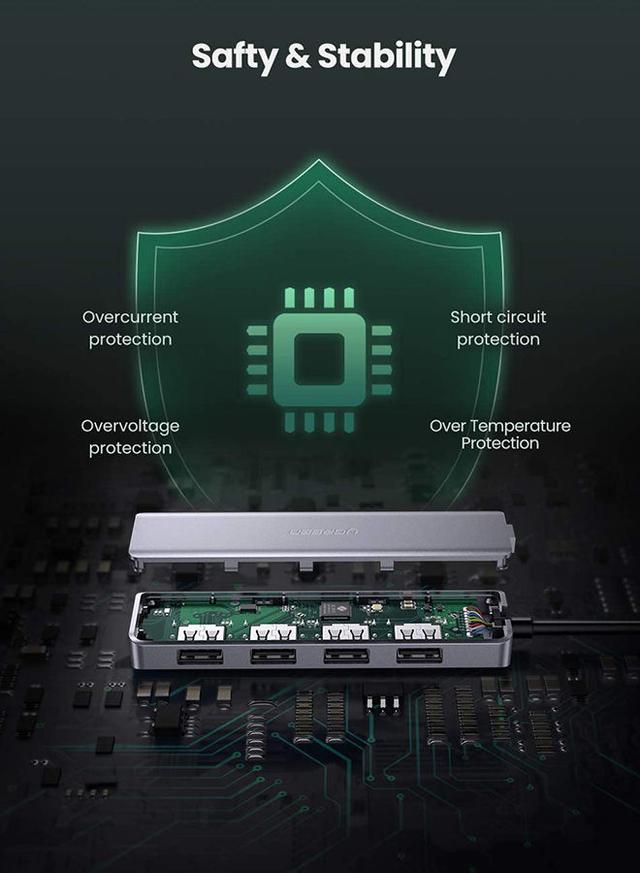 UGREEN USB 3.0 Hub 4 Port Ultra Slim Aluminum Data Hub Multiple USB Extension Dock for MacBook Mac Pro Mini iMac Surface Pro XPS PS5 PC USB Flash Drive Mobile HDD Grey