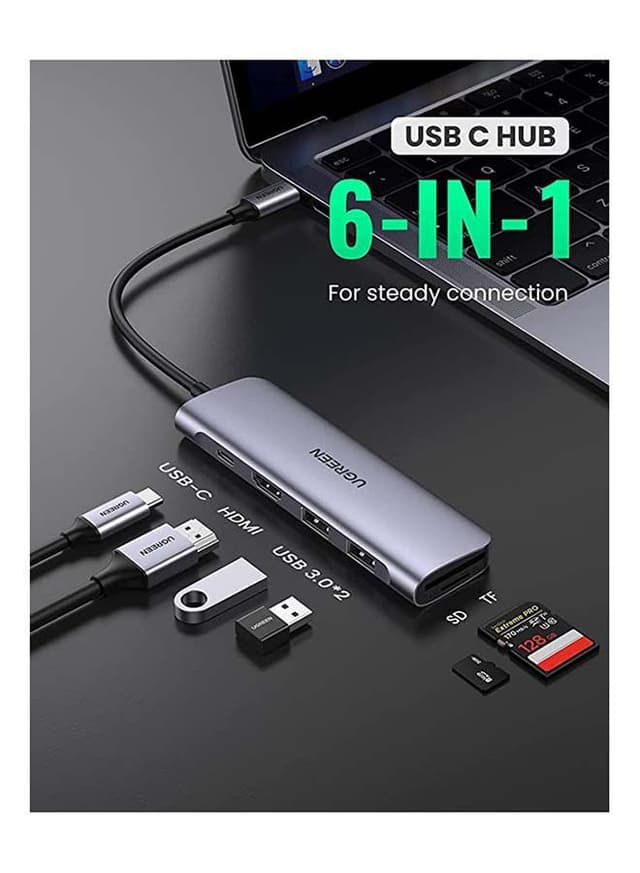محول متعدد المخارج USB C Hub 6-IN-1 to HDMI 4K 30Hz