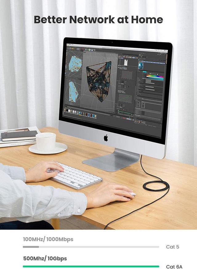 UGREEN Ethernet Cable 1M High Speed 10Gbps CAT6a Ultra Slim LAN RJ45 Network Cord Gigabit Lead Compatible with PS5/PS4 Xbox One/Series WiFi Box Smart TV Modem Router Black