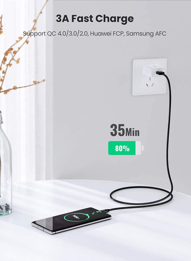 UGREEN USB C Cable Samsung Fast Charging Cable 2Pack 3A USB A to USB C Data Cord Nylon Braided Compatible for MacBook Pro, Nintendo Switch, Huawei MateBook iPad mini 6 etc - 2M black