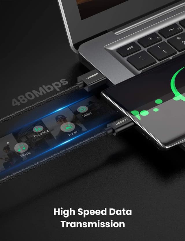 UGREEN USB C Cable Samsung Fast Charging Cable 2Pack 3A USB A to USB C Data Cord Nylon Braided Compatible for MacBook Pro, Nintendo Switch, Huawei MateBook iPad mini 6 etc - 2M black