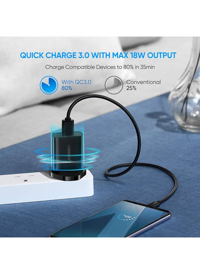 شاحن جداري ( 18W ) - اسود UGREEN - Wall Charger for New iPad 9,iPad mini 6, iPhone 13 Pro/13 Pro Max/13/13 mini, Samsung S20