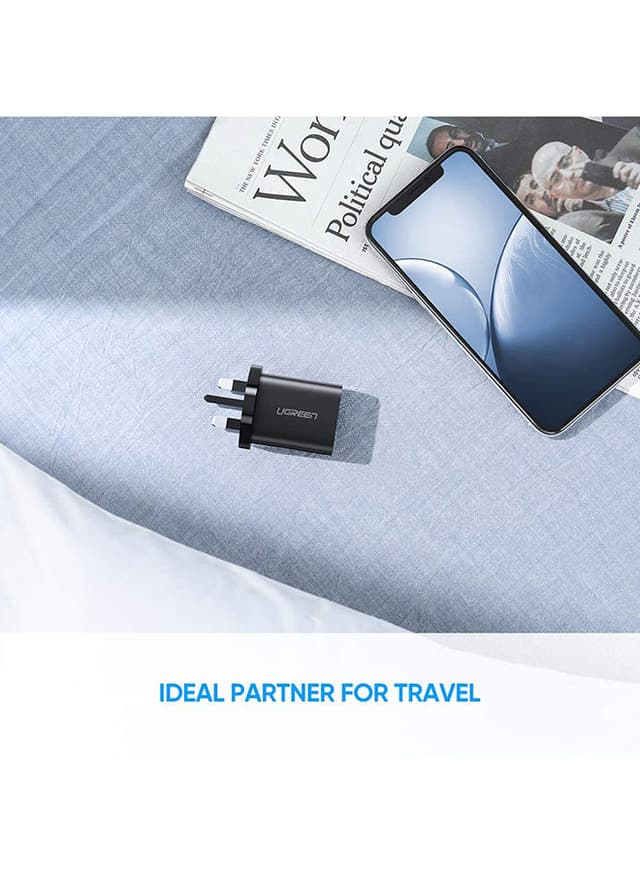 شاحن جداري ( 18W ) - اسود UGREEN - Wall Charger for New iPad 9,iPad mini 6, iPhone 13 Pro/13 Pro Max/13/13 mini, Samsung S20