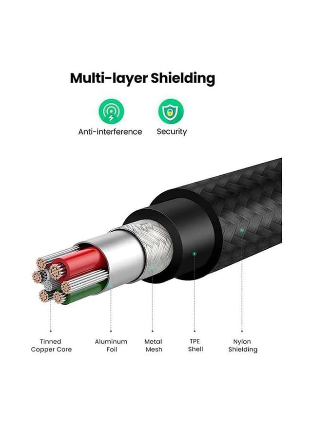 كيبل شحن آيفون USB إلى Lightning - أسود UGREEN iPhone Charging Cable 2M Nylon braided Lightning Cord Data Transfer
