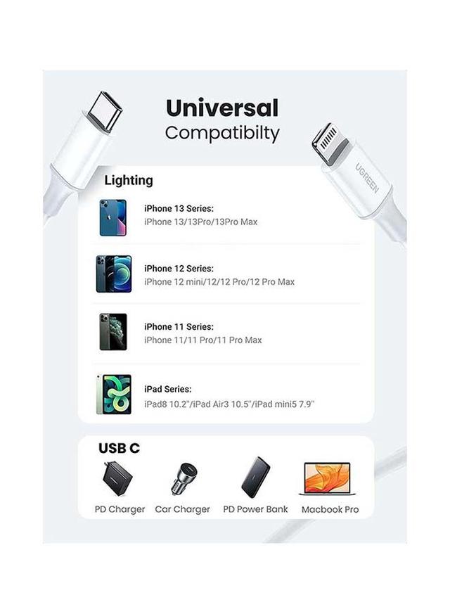 UGREEN iPhone Lightning Cable [MFi Certified] USB C to Lightning Fast Charger Cord Power Delivery PD 18W Compatible for iPhone 13/12/11/XS/Pro Max /Pro/Mini/SE/ ipad 9/6 - 2M White