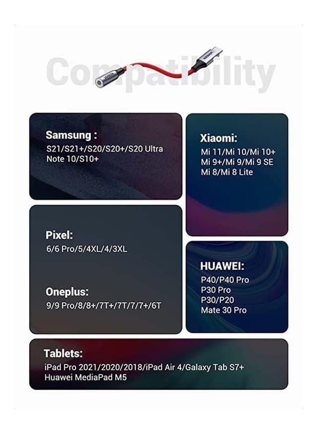 محول USB C إلى 3.5 ملم متوافق مع جهاز (iPad Pro 2020 2018 Samsung S21 + S20 S20 + أحمر) USB-C to 3.5mm Adapter DAC Audio Adapter USB C to Aux Headphone Jack Adapter Dongle Audio  - 207479