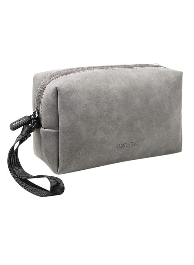 UGREEN Hard Drive Bag Digital Storage Leather Case Electronic Accessories Gadget Organizer with Grid Layered Travel Gear Carrying Sleeve Pouch for USB Cable Earphones Grey