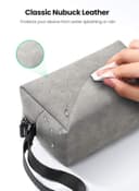 UGREEN Hard Drive Bag Digital Storage Leather Case Electronic Accessories Gadget Organizer with Grid Layered Travel Gear Carrying Sleeve Pouch for USB Cable Earphones Grey