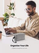 UGREEN Hard Drive Bag Digital Storage Leather Case Electronic Accessories Gadget Organizer with Grid Layered Travel Gear Carrying Sleeve Pouch for USB Cable Earphones Grey