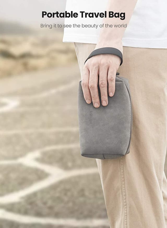 UGREEN Hard Drive Bag Digital Storage Leather Case Electronic Accessories Gadget Organizer with Grid Layered Travel Gear Carrying Sleeve Pouch for USB Cable Earphones Grey