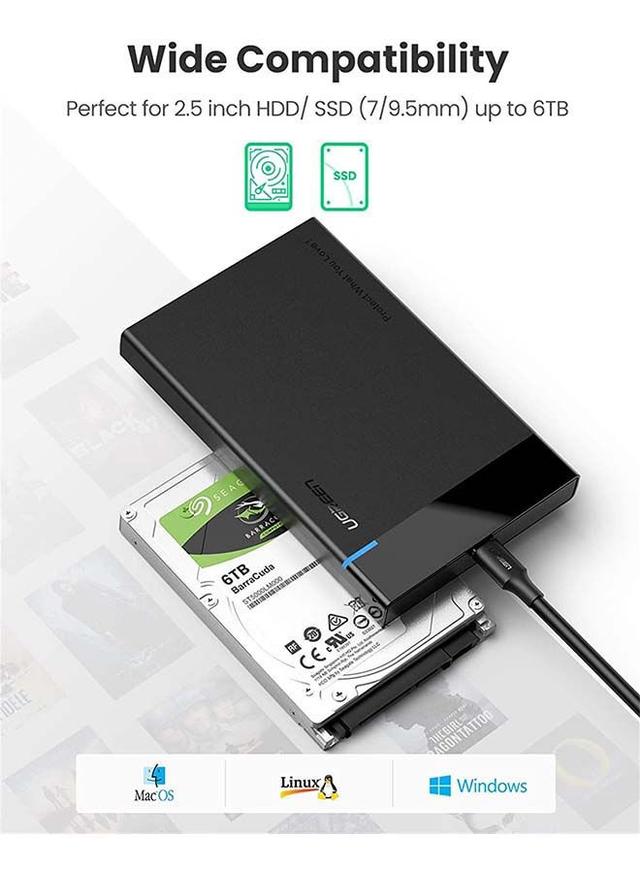 UGREEN Hard Drive Enclosure USB C 3.1 Gen 2 External Hard Disk Case  to SATA SDD Cover Adapter for 9.5mm 7mm 2.5 Inch SATA I II III PS4 HDD SSD 6Gbps Fast Speed UASP Black