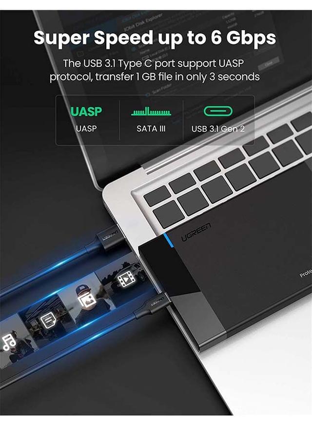 UGREEN Hard Drive Enclosure USB C 3.1 Gen 2 External Hard Disk Case  to SATA SDD Cover Adapter for 9.5mm 7mm 2.5 Inch SATA I II III PS4 HDD SSD 6Gbps Fast Speed UASP Black