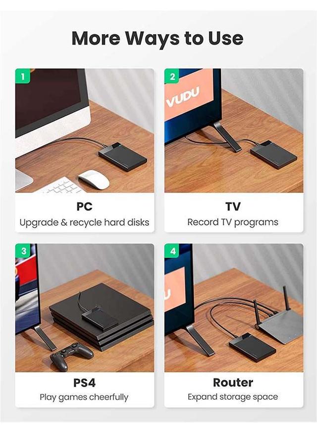 UGREEN Hard Drive Enclosure USB C 3.1 Gen 2 External Hard Disk Case  to SATA SDD Cover Adapter for 9.5mm 7mm 2.5 Inch SATA I II III PS4 HDD SSD 6Gbps Fast Speed UASP Black