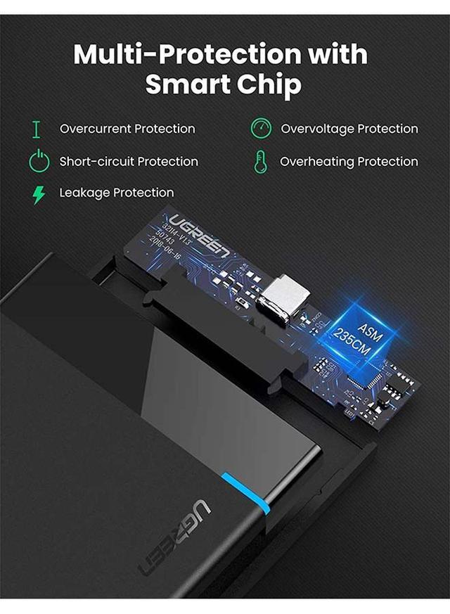 UGREEN Hard Drive Enclosure USB C 3.1 Gen 2 External Hard Disk Case  to SATA SDD Cover Adapter for 9.5mm 7mm 2.5 Inch SATA I II III PS4 HDD SSD 6Gbps Fast Speed UASP Black