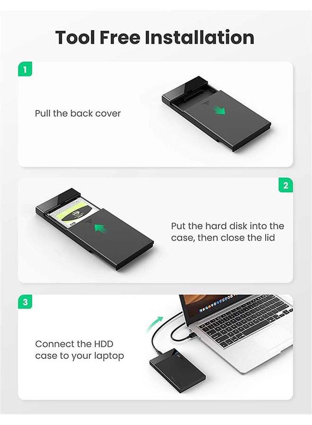 UGREEN Hard Drive Enclosure USB C 3.1 Gen 2 External Hard Disk Case  to SATA SDD Cover Adapter for 9.5mm 7mm 2.5 Inch SATA I II III PS4 HDD SSD 6Gbps Fast Speed UASP Black