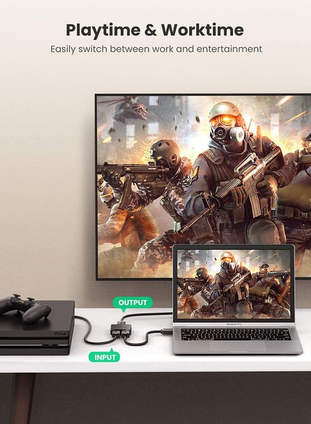 UGREEN 2 In 1 Out HDMI Switch, Bi-Directional HDMI Splitter, Easy Switch HDMI Selector Support 4K, HDR, 3D, HDCP for TV Box, PS4, Laptop, PC HDTV Projector, Display Monitor Black