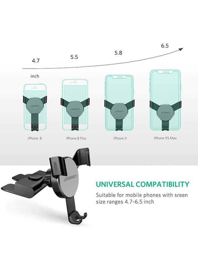 UGREEN Car Phone Holder Gravity Linkage Mobile Mount Compatible Wtih CD Slot Adjustable 360 Â° Rotation Auto Lock Car Cradle for iPhone 13 12 11, Samsung Galaxy S9 S8 Huawei P40 black