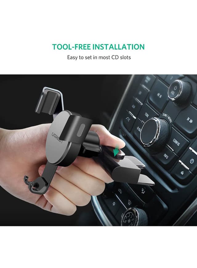 UGREEN Car Phone Holder Gravity Linkage Mobile Mount Compatible Wtih CD Slot Adjustable 360 Â° Rotation Auto Lock Car Cradle for iPhone 13 12 11, Samsung Galaxy S9 S8 Huawei P40 black