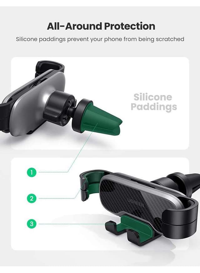 UGREEN Car Phone Holder Air Vent Mount Gravity Auto Clamp Retractable Cradle Clip for iPhone 13 13 Mini 13 Pro 13 Pro Max 11 min pro max XR XS Samsung S20 S10 A71 A70 black