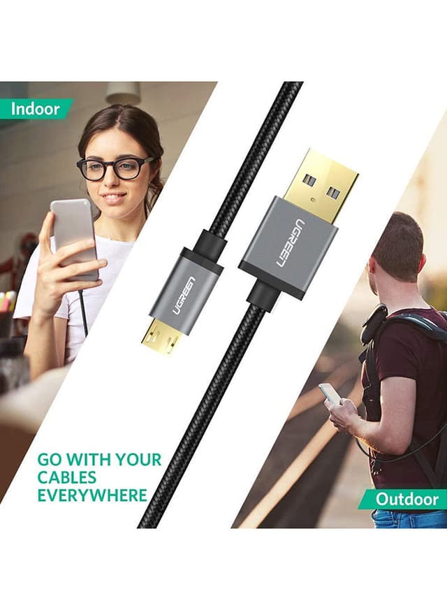UGREEN Micro USB Cable 1M Nylon Braided Wire Fast Quick Charger Cord USB to Micro USB 2.0 Android Charging Cord Compatible with Note, Nexus, Nokia, PS4 Black