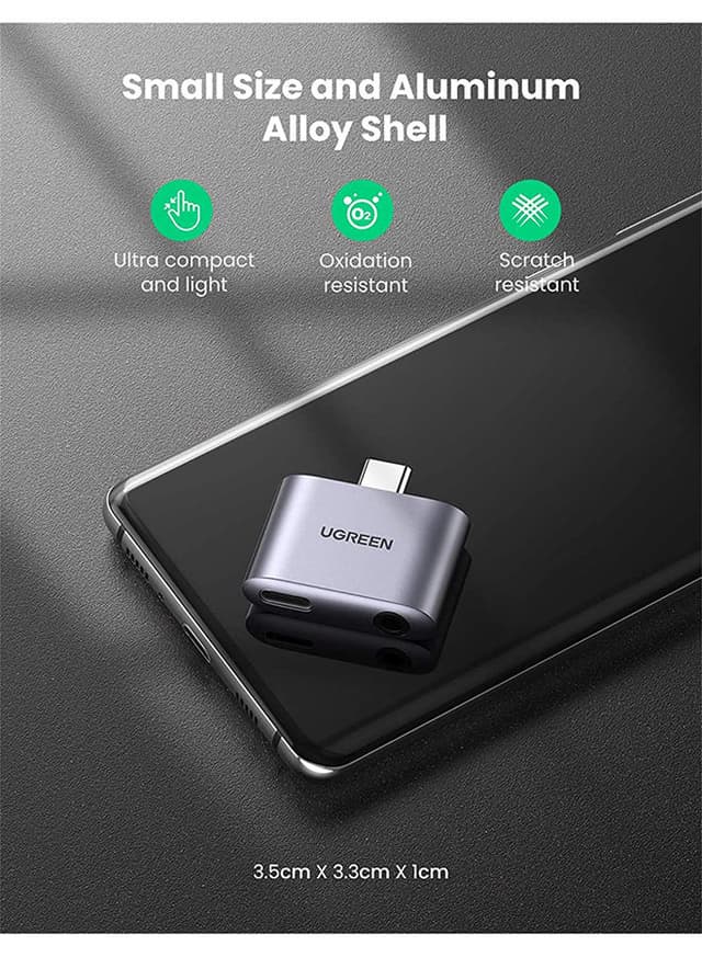 UGREEN USB C To 3.5mm Jack Headphone Charger Splitter CM231 grey