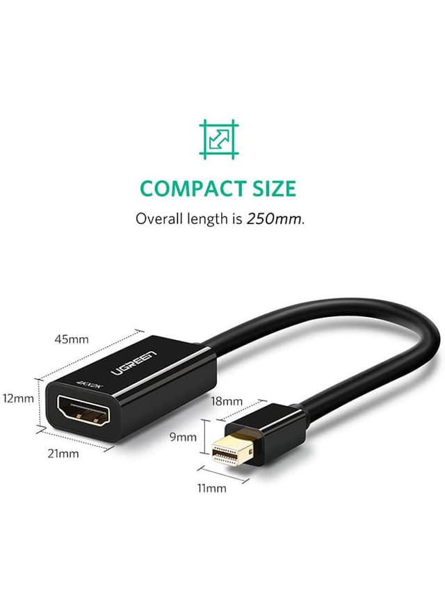 وصلة تحويل Mini DP إلى HDMI  -أسود UGREEN Mini DisplayPort to HDMI Adapter Male to Female Thunderbolt 2.0 Transfer