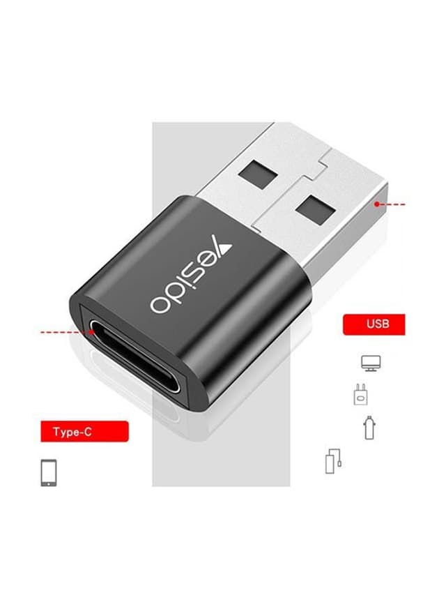 محول OTG صغير من Type-C إلى 2.0 USB أسود | Yesido Type-C To USB Adapter