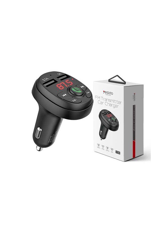 شاحن ومديوليتر FM ولاعة السيارة أسود | Yesido Dual USB FM Transmitter Car Charger