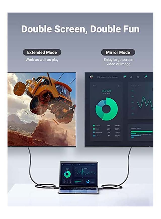 UGREEN DP to HDMI Cable 4K UHD Male to Male Displayport to HDMI Video Cord DisplayPort to HDTV Monitor Wire Compatible with PC Laptop Smart TV Camera- 2M Black