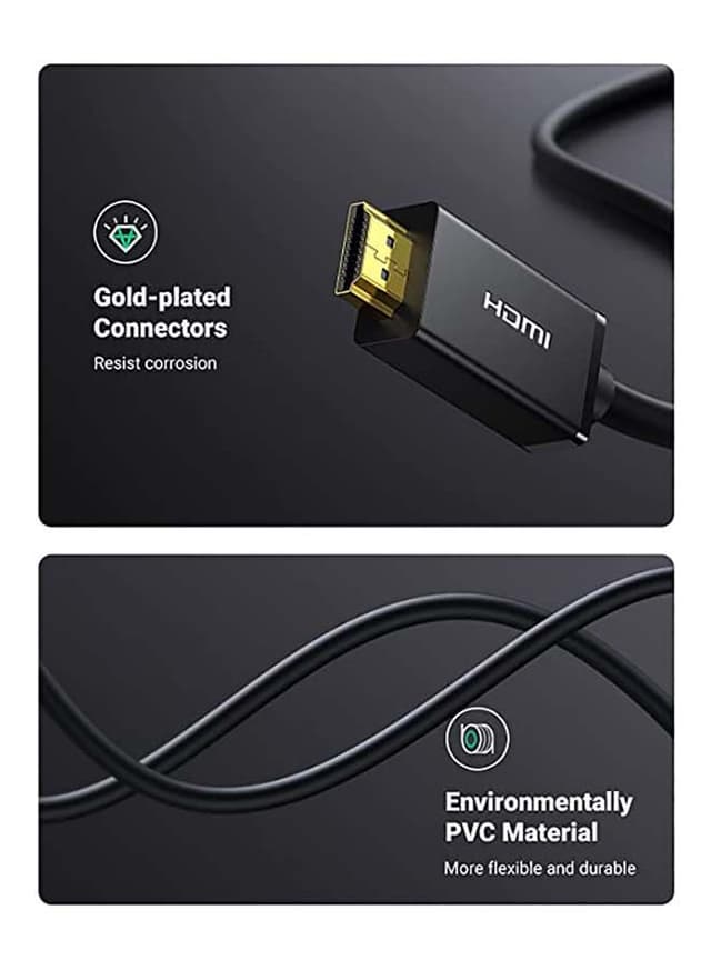 UGREEN DP to HDMI Cable 4K UHD Male to Male Displayport to HDMI Video Cord DisplayPort to HDTV Monitor Wire Compatible with PC Laptop Smart TV Camera- 2M Black