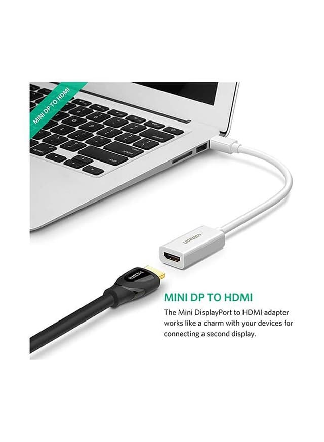 UGREEN Mini DisplayPort to HDMI Adapter Male to Female Thunderbolt 2.0 Transfer Compatible for Apple MacBook Pro MacBook Air Microsoft Surface Pro 4 3 Google Chromebook White