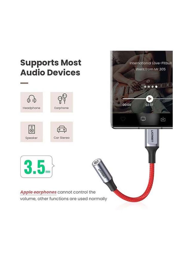 كيبل تحويل USB-C إلى 3.5 Female - أحمر UGREEN USB C To Aux Adapter Red