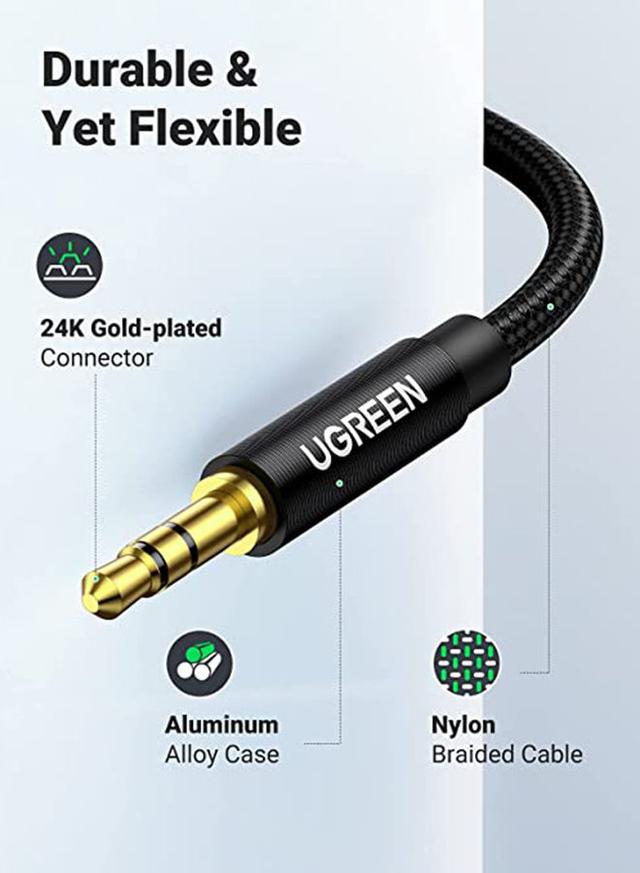 UGREEN 1M Aux Cable 3.5mm Audio Cable Flexible Braided Male to Male Lead Auxiliary Headphone Cable for Phone Tablet Speakers Car Stereo Headphones MacBook Pro 2021 Black - SW1hZ2U6NTQ1NDA2