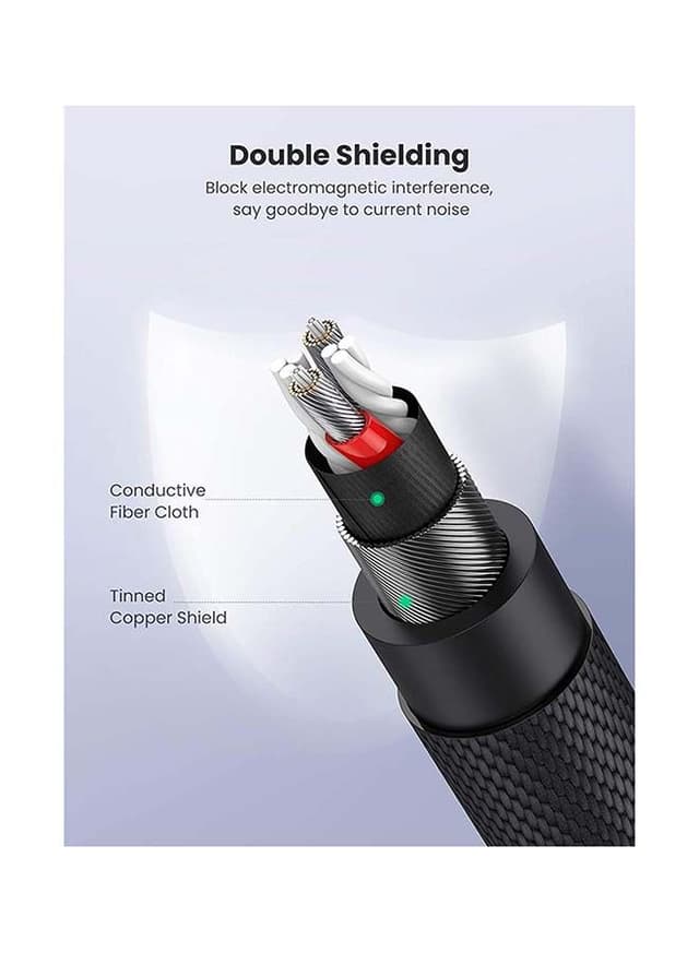 كيبل aux ( مقاس 3.5 ) 1 متر - اسود UGREEN -  Audio Cable Aux Cable Braided Male to Male Stereo Auxiliary Aux Jack Cord TRS Aux Compatible for iPhone iPad Smartphones Tablets Car Home Stereos Beats Bose Sony