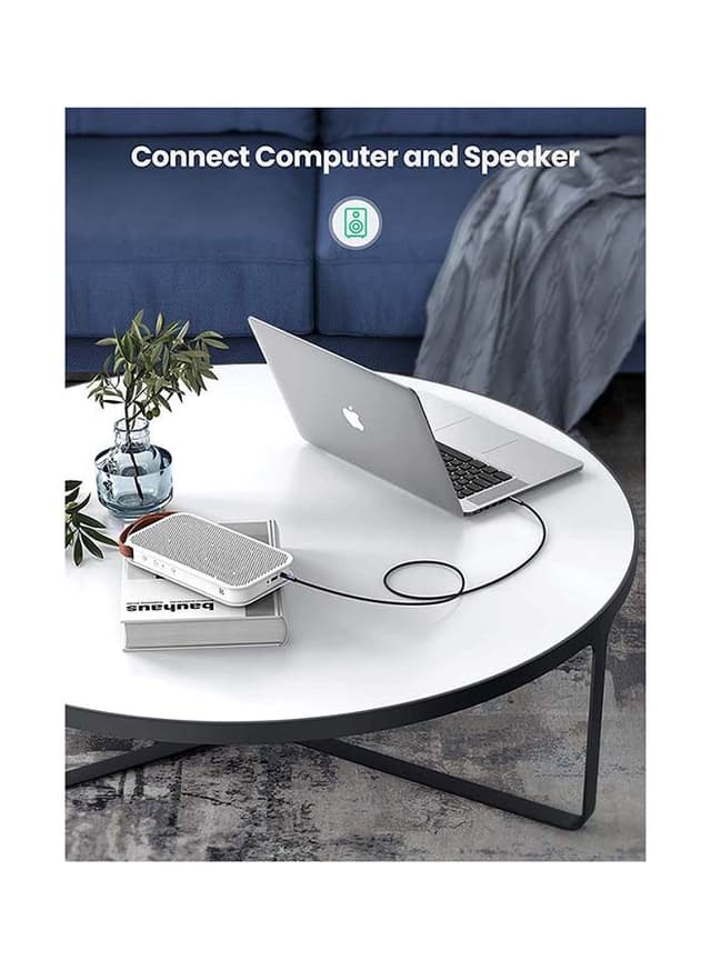 كيبل aux ( مقاس 3.5 ) 1 متر - اسود UGREEN -  Audio Cable Aux Cable Braided Male to Male Stereo Auxiliary Aux Jack Cord TRS Aux Compatible for iPhone iPad Smartphones Tablets Car Home Stereos Beats Bose Sony