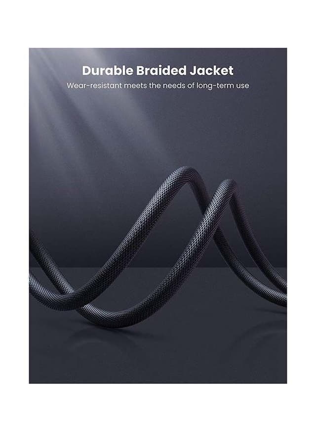 كيبل aux ( مقاس 3.5 ) 1 متر - اسود UGREEN -  Audio Cable Aux Cable Braided Male to Male Stereo Auxiliary Aux Jack Cord TRS Aux Compatible for iPhone iPad Smartphones Tablets Car Home Stereos Beats Bose Sony