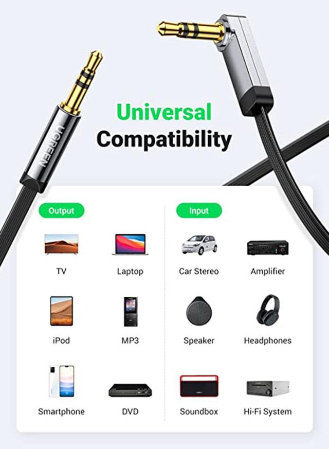 سلك اوكس 3.5 مم و 2 متر أسود يوغرين UGREEN Aux Cable Auxiliary Audio Jack to Jack Cable
