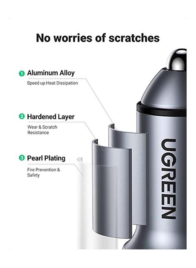 UGREEN Fast Car Charger Adapter 42.5W Dual USB Quick Charge QC 3.0 and PD Fast Charging Car Plug for iPhone 13 Pro 13 Pro Max 13 13 mini 12 Pro Max New iPad 9 Silver