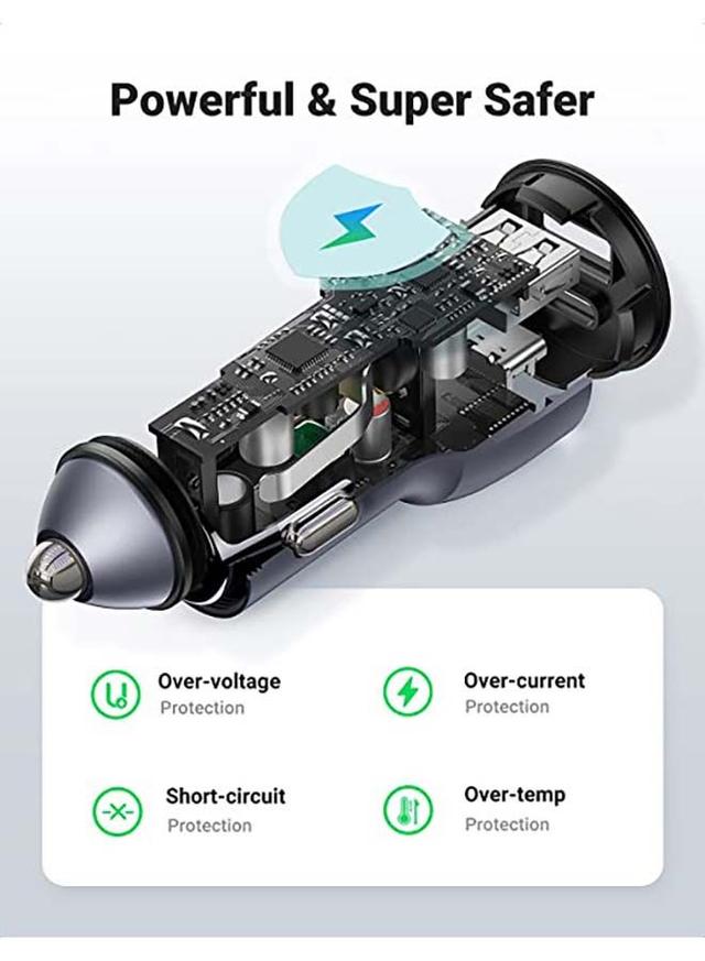 UGREEN Fast Car Charger Adapter 42.5W Dual USB Quick Charge QC 3.0 and PD Fast Charging Car Plug for iPhone 13 Pro 13 Pro Max 13 13 mini 12 Pro Max New iPad 9 Silver