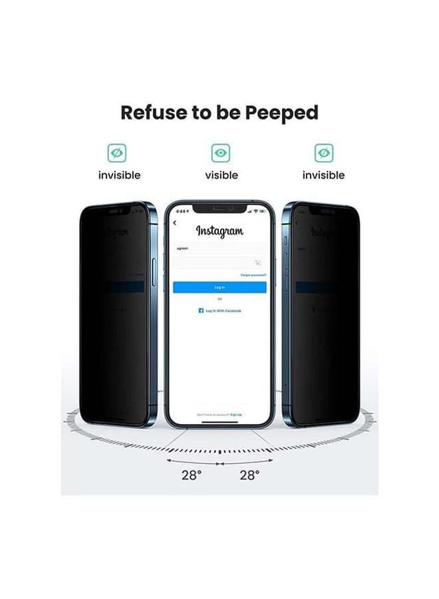 UGREEN 2-Piece Privacy Screen Protector Tempered Glass Anti-Spy Film For Apple iPhone 12 Pro Max Black