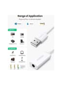 محول صوت USB إلى Aux 3.5 mm لون أبيض  USB Audio Adapter With 3.5mm Aux Stereo - UGreen - 208777