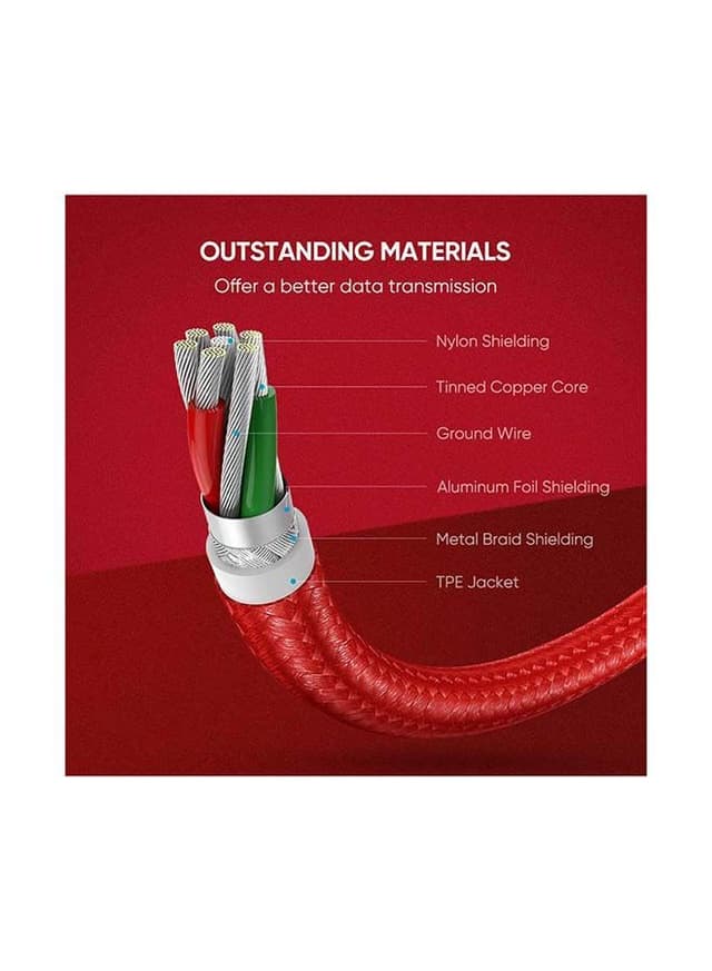كيبل شحن ايفون ( من USB الى Lightning  ) - احمر UGREEN - iPhone Charging Cable [MFi Certified] A to C Lightning