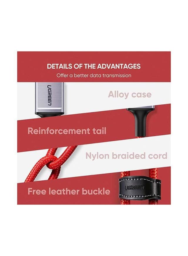 كيبل شحن ايفون ( من USB الى Lightning  ) - احمر UGREEN - iPhone Charging Cable [MFi Certified] A to C Lightning