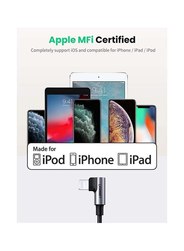 كابل شحن أيفون PD سريع إلى USB C ومزامنة بيانات سريع 90 درجة متوافق مع اي فون 13/12/11 / XS / XR / برو ماكس / برو / ميني / SE / باد 9- 2M الأسود iPhone Charging Cable [MFi Certified] PD Fast USB C to Lightning Cord Quick Data Sync Braided 90 Degree