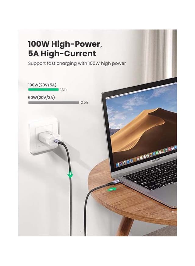 UGREEN USB-C to C Cable 1M 100W Power Delivery USB C 3.1 Gen 2 10Gbps 4K Video Compatible for iPad mini 6/Pro 2020,MacBook Pro/Air,Matebook,Chromebook,Samsung Galaxy, Pixel, NS Black